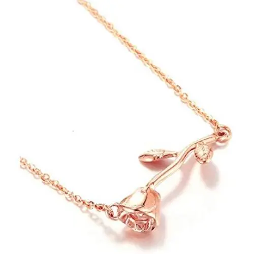 Glimmerst Rose Flower Pendant Necklace, 18K Gold Plated Stainless Steel Rose Necklace Delicate 3D Rose Sideways Flower Choker Necklace for Women Girls