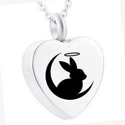 Heart Ashes Necklace Comes with Rabbit Stainless Steel Cremation Jewelry Memorial Ashes Pendant for Ashes for Moon Festival