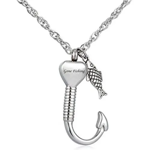 Gredstar Gone Fishing Urn Necklace for Ashes Fish Hook Cremation Urn Pendant Fishing in Heaven Keepsake Jewelry (Gone Fishing + Fishing in Heaven) Gredstar Gone Fishing Urn Necklace for Ashes Fish Hook Cremation Urn Pendant Fishing in Heaven Keepsake Jewelry (Gone Fishing + Fishing in Heaven)