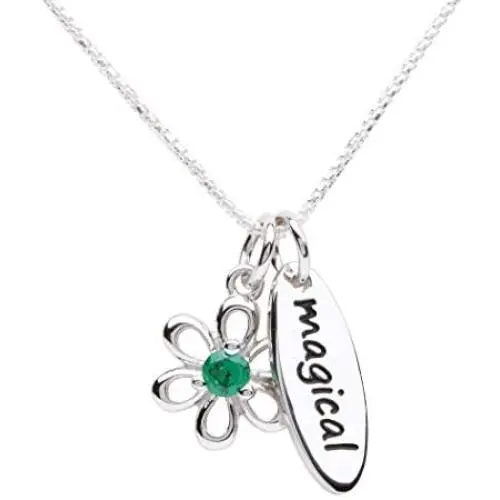 Girls Sterling Silver Simulated Birthstone Necklace with Meaning for Children