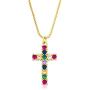 OUCHUANG Colorful Cross Pendant Necklaces for Women Crystal Gold Plated Cubic Zirconia Jewelry Gifts