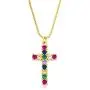 OUCHUANG Colorful Cross Pendant Necklaces for Women Crystal Gold Plated Cubic Zirconia Jewelry Gifts