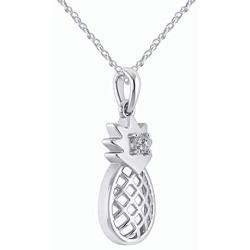 Cute Pineapple Pendant Necklace in 925 Sterling Silver With 0.10 Ct Natural Diamond (I1-I2/G-H) (white-gold-plated-silver)