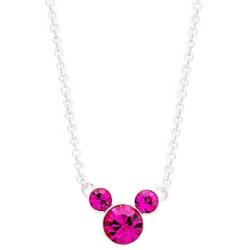 Disney Silver Plate Mickey Mouse Crystal Birthstone Necklace 18''
