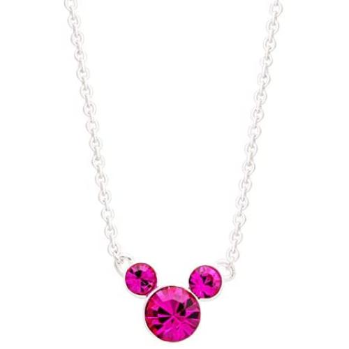 Disney Silver Plate Mickey Mouse Crystal Birthstone Necklace 18''