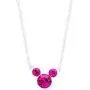 Disney Silver Plate Mickey Mouse Crystal Birthstone Necklace 18''