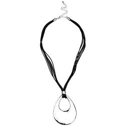 Jones New York Black Multistrand Silver Teardrop Tribal Chain Necklace