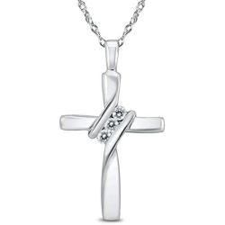 AGS Certified Three Stone Diamond Cross Pendant in 10K White Gold