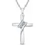 AGS Certified Three Stone Diamond Cross Pendant in 10K White Gold