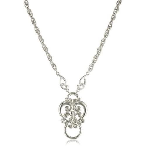 1928 Jewelry Silver-Tone Heart Eyeglass Holder Pendant Necklace, 28''