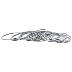 Lux Accessories Pave and Baguette Stone Bangle Bracelet Set (15pcs)