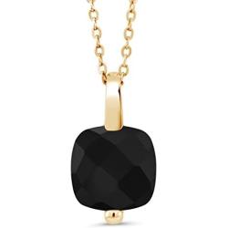 Gem Stone King 18K Yellow Gold Plated Silver Checkerboard Black Onyx Pendant Necklace With 18 Inch Chain 3.60 Ctw