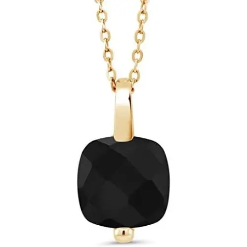 Gem Stone King 18K Yellow Gold Plated Silver Checkerboard Black Onyx Pendant Necklace With 18 Inch Chain 3.60 Ctw