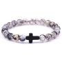 SOFTONES 4PCS Cross Beads Bracelet for Men Women 8mm Healing Lava Stone Stretch Bracelets,7.5'' …