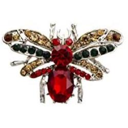 Knighthood Silver Base Bee with Red Semi Precious Stone with Black and Champagne Swarovski Detailing Brooch/Lapel Pin