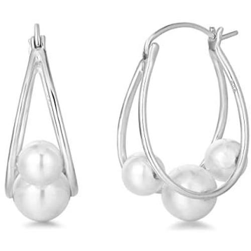 FANCIME White/Yellow Gold Plated 925 Sterling Silver Dangle Drop Pearl Endless Hoop Earrings Dainty Fine Jewelry For Women Girls