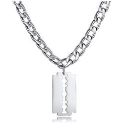 Hisatan Hip Hop Jewelry Punk Rock Biker Stainless Steel Razor Blade Pendant Necklace for Men with 20 Inch Chain