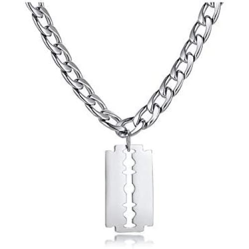 Hisatan Hip Hop Jewelry Punk Rock Biker Stainless Steel Razor Blade Pendant Necklace for Men with 20 Inch Chain
