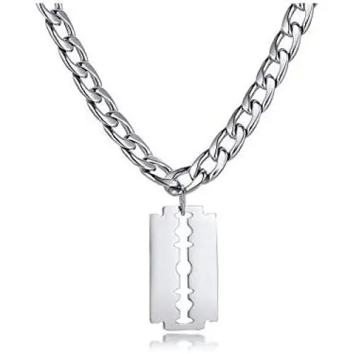 Hisatan Hip Hop Jewelry Punk Rock Biker Stainless Steel Razor Blade Pendant Necklace for Men with 20 Inch Chain