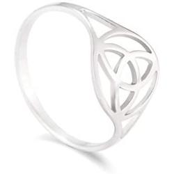 VASSAGO Stainless Steel Irish Triquetra Trinity Celtic Knot Ring Hollow Out Design High Polished Round Charm Bands for Men Women Teens