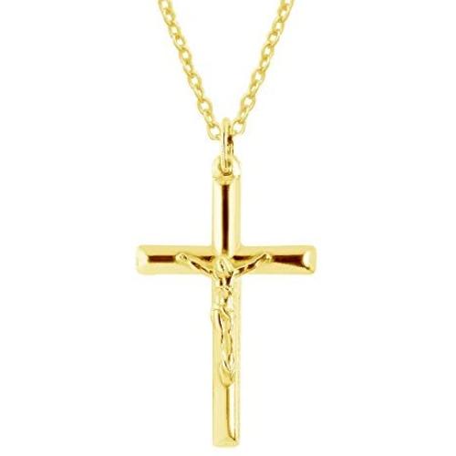 Ritastephens Sterling Silver Gold Overlay Round or Flat Italian Crucifix Cross Charm Pendant Necklace