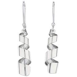 Pepe Dominguez 925 Sterling Silver Ribbon Falling in a Spiral Drop Earrings