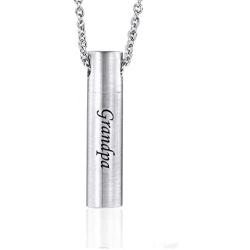 ZDBDH Personalized Memorial Keepsake Bereavement Gift Brushes Stainless Steel Bar Cylinder Cremation Pendant Necklace Loss of Dad Mom Pet Necklace for Pet Human Ashes,Free Chain 20''
