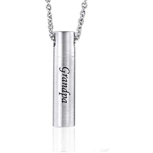 ZDBDH Personalized Memorial Keepsake Bereavement Gift Brushes Stainless Steel Bar Cylinder Cremation Pendant Necklace Loss of Dad Mom Pet Necklace for Pet Human Ashes,Free Chain 20'' ZDBDH Personalized Memorial Keepsake Bereavement Gift Brushes Stainless Steel Bar Cylinder Cremation Pendant Necklace Loss of Dad Mom Pet Necklace for Pet Human Ashes,Free Chain 20''