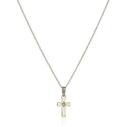 Childrens 14k Yellow Gold and Babys Small Polished Cross Pendant Necklace with Genuine Diamond, 13''