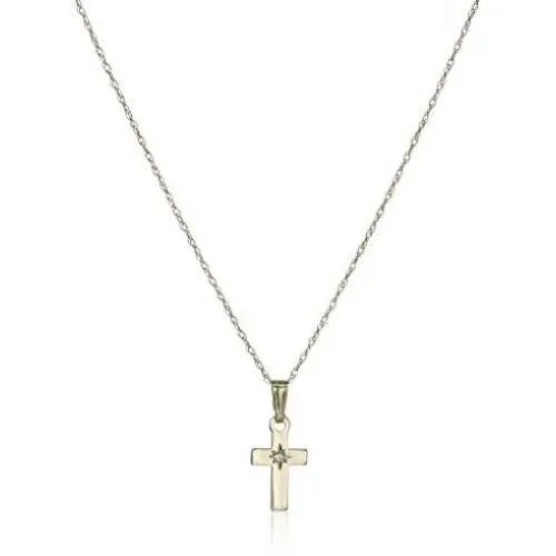 Childrens 14k Yellow Gold and Babys Small Polished Cross Pendant Necklace with Genuine Diamond, 13'' Childrens 14k Yellow Gold and Babys Small Polished Cross Pendant Necklace with Genuine Diamond, 13''