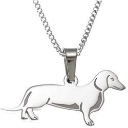 Joyful Sentiments Pet Jewelry Stainless Steel Dachshund Pendant with 18'' Necklace and 3'' Extender