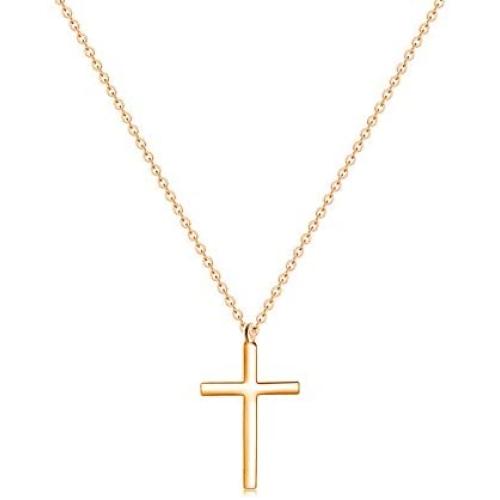 Ovian Cross Pendant Necklace for Men 18K Gold Plated Stainless Steel Cross Necklace Simple Solid Cross Necklace Christians Jewelry for Boy