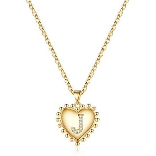 Hidepoo Heart Initial Necklaces for Women Girls, 14K Gold Filled Dainty Heart Pendant Letter Alphabet Necklace Cubic Zirconia Cute Initial Heart Necklace for Women Kids Girls Jewelry Gifts
