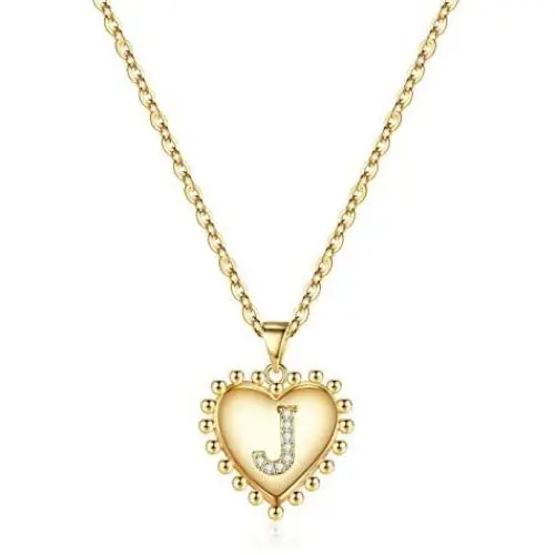 Hidepoo Heart Initial Necklaces for Women Girls, 14K Gold Filled Dainty Heart Pendant Letter Alphabet Necklace Cubic Zirconia Cute Initial Heart Necklace for Women Kids Girls Jewelry Gifts