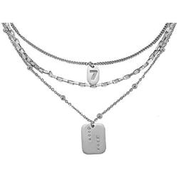 Good Luck Mens Stainless Steel Chain Necklace Silver Color Pendant Layered Necklace for Women with Lucky Number 7