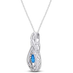 Jewel Zone US Jewelry Gifts Swiss Simulated Blue Topaz CZ & White Natural Diamond Accent Teardrop Pendant in Sterling Silver