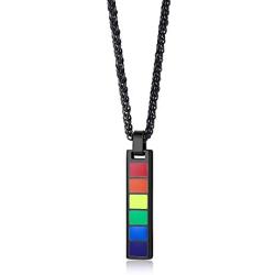 AIKESIWAI Lesbian Necklace,Lesbian Stuff,Pride Rainbow Necklace, Rainbow Rectangular Pendant, Stainless Steel Rainbow Necklace, LGBT Pendant, Gay and Lesbian Pride Pendant