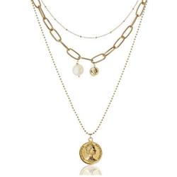 Layered Gold Coin Necklace for Women Boho Penny Design Pendant Circle Choker Sets Jewelry
