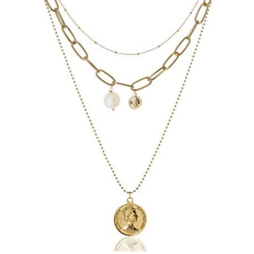 Layered Gold Coin Necklace for Women Boho Penny Design Pendant Circle Choker Sets Jewelry