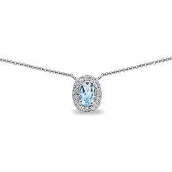 Sterling Silver Genuine or Synthetic Gemstone Oval Halo Short Choker Necklace with CZ Accents