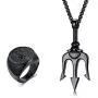 XUANPAI Stainless Steel Mens Punk Trident Neptune Pendant Necklace Statement Ring Gifts for Him Hip Hop Jewelry Set XUANPAI Stainless Steel Mens Punk Trident Neptune Pendant Necklace Statement Ring Gifts for Him Hip Hop Jewelry Set