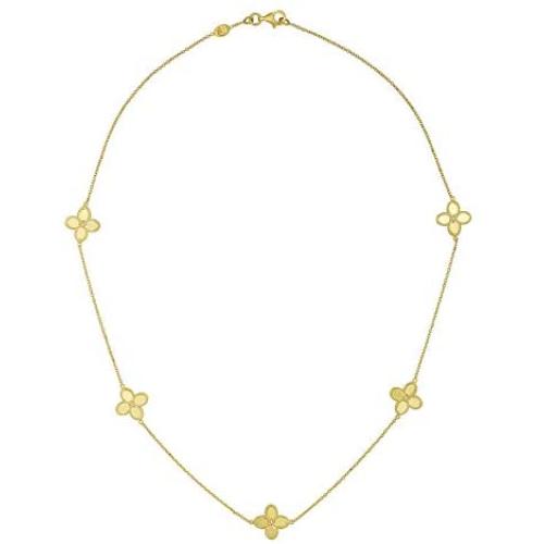 14k Italian Yellow Gold Four Leaf Clover Flower Station Necklace, 18 inches