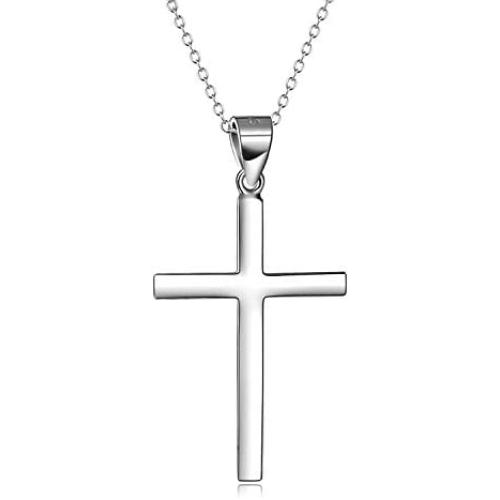 925 Sterling Silver Cross Pendant Necklace for Women Teen Girls Christian Easter Gifts, with Gift Box
