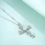 SOULMEET Cross Pendant Necklace Jewelry Gift for Women, Sterling Silver Simulated Opal White Gold Plated Leaf Necklace for Love God We Trust