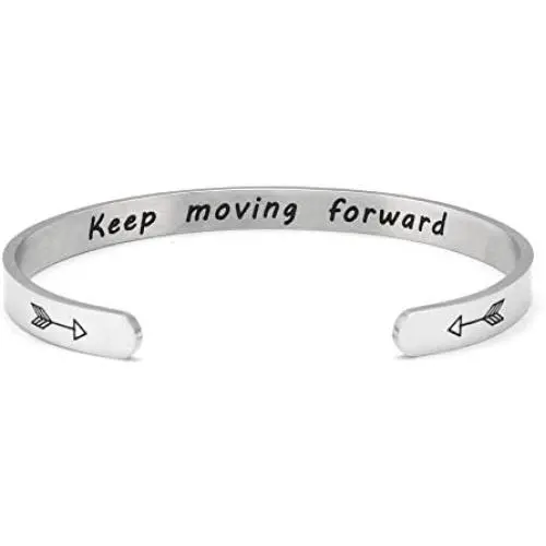 Baroco Inspirational Personalized Gifts Bracelet Cuff Bangle Mantra Engraved Jewelry for Teen Girls Kids Men (Keep moving forward)