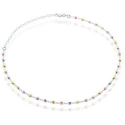 Sterling Silver 12'' + 3'' Italian Diamond-Cut MoonBeads Choker Necklace