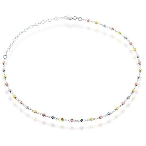 Sterling Silver 12'' + 3'' Italian Diamond-Cut MoonBeads Choker Necklace