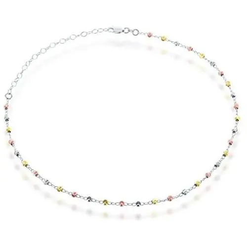 Sterling Silver 12'' + 3'' Italian Diamond-Cut MoonBeads Choker Necklace