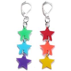 Cute Resin Heart-shaped Dangle Drop Earring Funny Cartoonn Rainbow Color stars Drop Earrings Acrylic Interlocking Heart Tassel Earrings for Women Girls Jewelry Gift