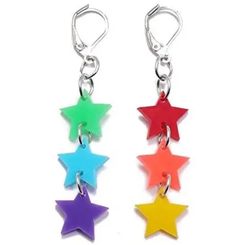 Cute Resin Heart-shaped Dangle Drop Earring Funny Cartoonn Rainbow Color stars Drop Earrings Acrylic Interlocking Heart Tassel Earrings for Women Girls Jewelry Gift